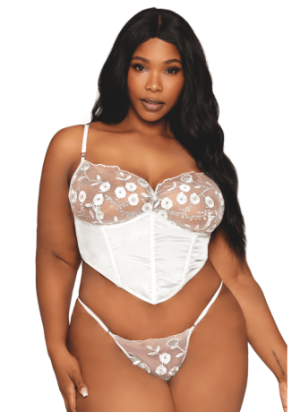 Bustier blanc avec armatures grande taille, en satin et dentelle florale - DG13262XWHT